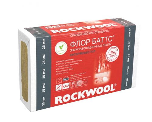 Звукоизоляция Роквул Флор Баттс 1000х600х25 мм 4.8 кв.м,Утеплитель rockwool